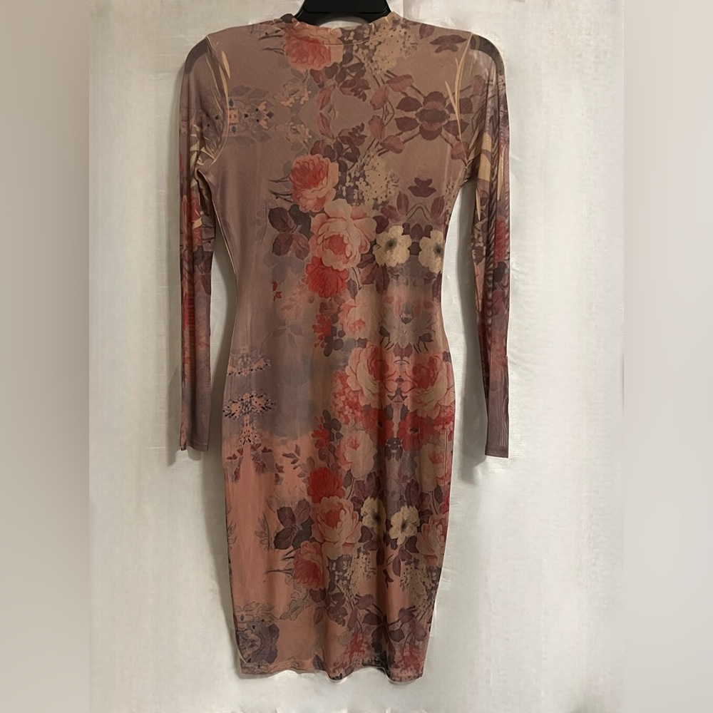 Charlotte Russe Floral Long Sleeve Dress - Red and Brown